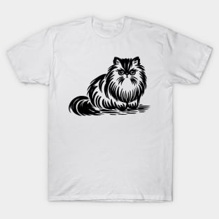 Stick figure of Persian cat in black ink T-Shirt